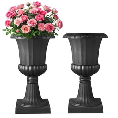 VEVOR Plastic Urn Planters, 15.8 x 26.4 Inch, 2 Pack Black Classic Flower Pots Front Porch Planters, Indoor & Outdoor Vase for Wedding, Party, Event, Home, Stage, Garden, Balcony, Patio Decoration