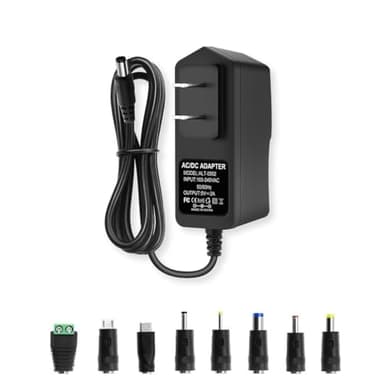 5V 2A Power Supply Adapter, AC to DC 5V Power Adapter Cord, 100-240 50/60Hz AC Input to DC 5Volt 2Amp Universal Transformer, 5.5mm x 2.5mm Plug & 8 Tips