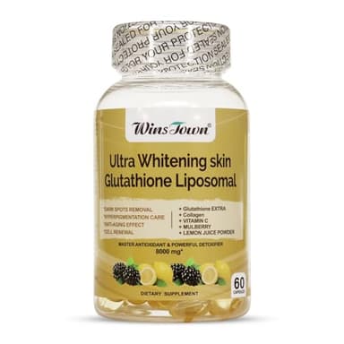 Wins Town Ultra Whitening Skin Glutathione Liposomal Softgel, 8000mg Supplement for Dark Spots Remover, Cell Renewal, Anti-Aging, 60 Capsules