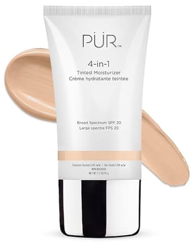 PÜR MINERALS 4-in-1 Tinted Moisturizer with SPF 20 - Hydrating Skin Tint Face Moisturizer, Primer & Foundation with Shea Butter, Aloe Vera & Vitamin B3 - Vegan Friendly, Paraben Free (Fair Ivory)