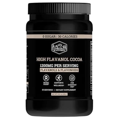 Black Forest High Flavanol Cocoa Powder - 1200mg Flavanols & Flavonoids with 600mg Epicatechin - 10X Concentrated Dark Cocoa Extract for Nitric Oxide and Wellness Support - Non-GMO Vegan