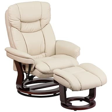 Flash Furniture Allie LeatherSoft Upholstered Recliner with Ottoman Footrest, Padded Swiveling Recliner Chair and Ottoman Set, Beige