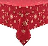 Likiyol Christmas Tablecloth 60×120 Inch, Gold Snowflake Christmas Table Cloth for Winter, Red Christmas Tablecloths, Waterproof Spill-Proof Table Cover for Table, Kitchen, Dining, Holiday