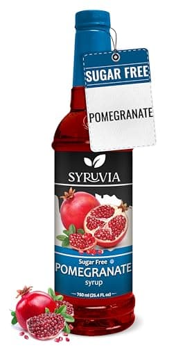 Syruvia Sugar Free Pomegranate Syrup, Flavored Syrup for Drinks, Lemonades, Iced Teas, and Desserts – 25.4 fl oz