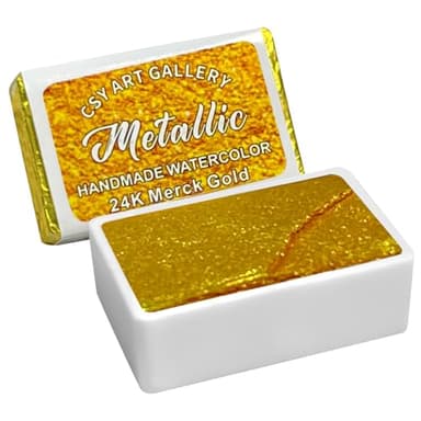 CSY art gallery Handmade Watercolors - Metallic Glitter Paints 24K Merck Gold - Full Pans Premium Pigment Watercolour for Artists, Students, Hobbyists, Calligraphers