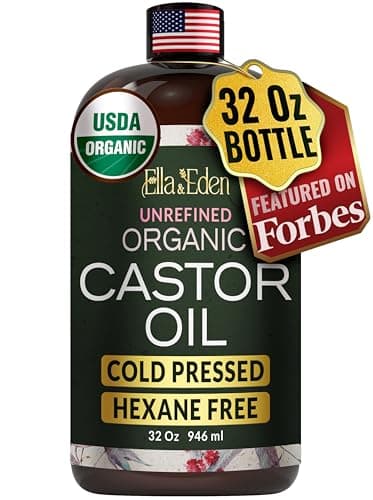 Ella & Eden Organic Castor Oil – Cold-Pressed Hexane-Free Unrefined - For Hair Growth, Skin and Face - USDA Certified & 100% Pure - 32 fl oz