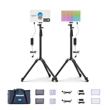 amaran Pano 60c 2-Light Kit Panel Lights,60W RGBWW Full Color LED Video Studio Light,2300~10000K Dimmable Photography Lighting Kit w/Light Stand Stream Light for Video Recording,Game Streaming (White)