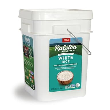 Ralston Family Farms Traditional White Rice 25 lb Bucket, American Grown, Non-GMO, Emergency Food Supply