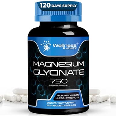 Magnesium Glycinate 750mg | High Absorption Chelated Calm Support for Women and Men - Glicinato De Magnesio, Magnesium Chelate Supplement for Heart Health, Sleep Support - 120 Count
