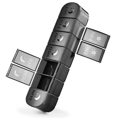 FHORAIN XL AM PM Pill Organizer 2 Times a Day, Fade Resistant Extra Large Weekly Pill Box 7 Day, Double-Sided 14 Compartments for Vitamins, Fish Oil, Supplements & Gummies (Black)