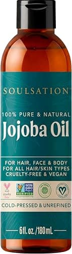 SOULSATION Pure Jojoba Oil for Skin, Hair, Face & Body – 100% Natural, Cold Pressed, Unrefined | Non-GMO, EWG Verified, Cruelty-Free, Vegan Moisturizing Oil for Dry Skin, Scalp & Beard 6oz