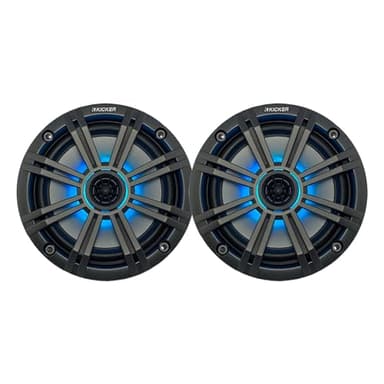 KICKER 6.5" 195 Watt Peak Power Marine OEM Replacement RGB Multicolor LED Boat Audio Speakers (Pair) with Charcoal Grilles