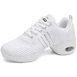 Women's Jazz Zumba Fashion Sneakers - Mesh Breathable Lace-up Air Cushion Modern Split Sole Dance Shoes Walking Shoes White,8.5