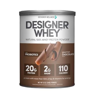 Designer Wellness, Designer Whey, Natural Whey Protein Powder with Probiotics, Fiber, and Key B-Vitamins for Energy, Gluten-Free, Gourmet Chocolate, 12oz