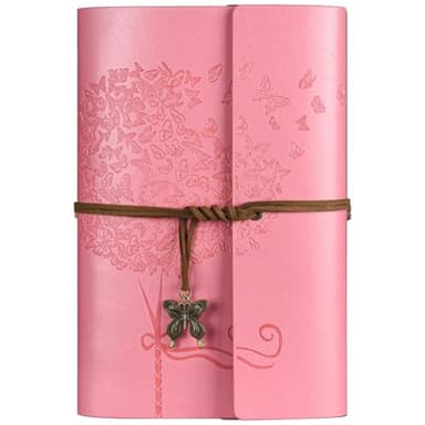 Leather Journal Notebook, Vintage Refillable Journal with 2 PVC Pockets, Travel Journal for Writing, Diary Journal for Women, Men, Girls and Boys, 100GSM Lined Paper, 160 Pages (Pink, A6 7.3"x 5.1")