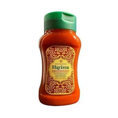Mustapha’s Harissa Hot Sauce – North African Original Hot Pepper Paste, No Sugar, Preservative-Free, Non-GMO, Vegan, Paleo & Keto Friendly, Perfect for Chicken, Beef & Eggs, 11.64 oz Squeeze Bottle