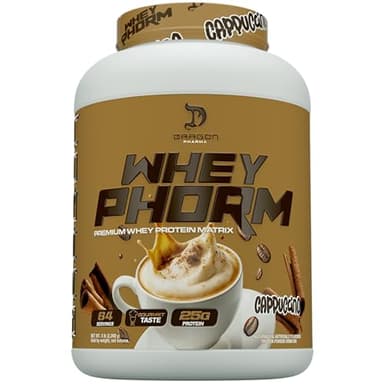 DRAGON PHARMA WheyPhorm, Whey Protein Blend, Fast Absorption, Gluten Free, Premium Whey Protein Matrix, Maximize Recovery, Great Tasting, 25 Grams of Protein (5lb, Cappuccino)