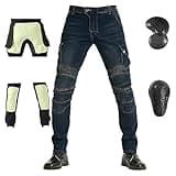 LOMENG Kevlar Jeans Motorcycle Riding Jeans Motorbike Racing Pants with CE Knee Hip Removable Armored for Men Blue 34,34 Regular