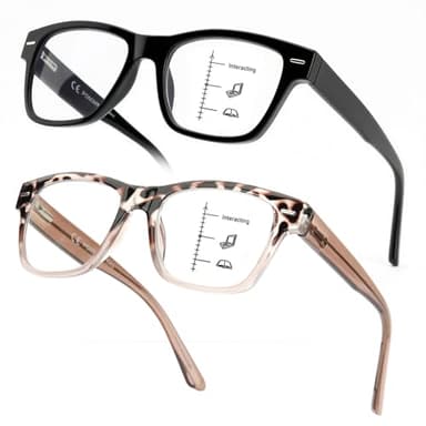 SKYOAK 2 Pack Trendy Progressive Multifocus Reading Glasses for Women, Retro Rectangle Frame Anti UV/Eyestrain Computer Readers, Stylish Spring Hinge Multifocal Glasses with Metal Core Wire, 2.5x
