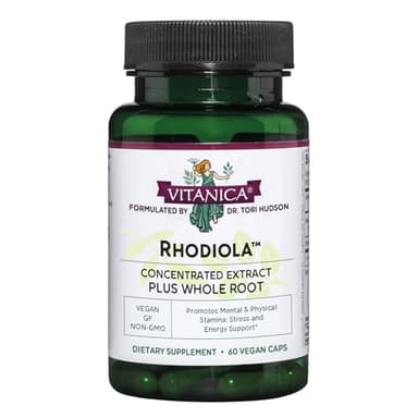 Vitanica Rhodiola Rosea Root Extract 200mg, Dr. Formulated, 3% Rosavins & 1% Salidroside, Rhodiola Root 85mg, Vegan, 60 Capsules