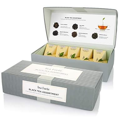 Tea Forte Premium Petite Presentation Box Gift Set Sampler, 10 Count, 2 of Each Blend Individually Wrapped Handcrafted Pyramid Infuser Bags, Black Tea