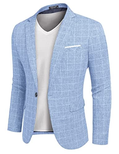 COOFANDY Men's Blazer Casual Sport Coats Slim Fit One Button Suit Jacket Lightweight Sports Jacket (Plaid Blazer - Sky Blue,Medium)