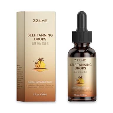 ZZILME Self Tanning Drops for Face & Body - Customizable Glow with Niacinamide, Vitamin C & Hyaluronic Acid, Gradual Sunless Tanner Serum, Non-Comedogenic Bronzing Drops 1.0 fl oz