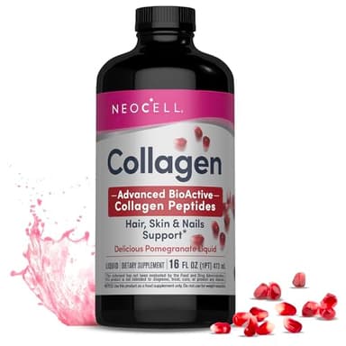 NeoCell Liquid Collagen, Skin, Hair, Nails and Joints Supplement, Includes Fruit Juice Concentrates and Green Tea Blend, Pomegranate, 16 oz., 1 Bottle