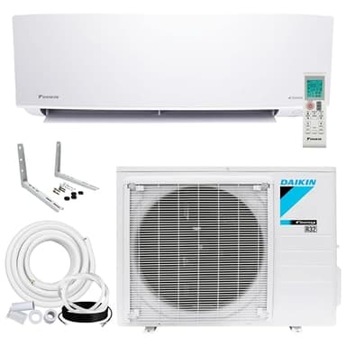 Daikin 12,000 BTU 18 SEER2 Entra R32 Series Ductless Mini Split Heat Pump System w/Maxwell All-Inclusive 25’ Installation Kit and Wall Mounting Bracket (230V), White, RXC12+FTXC12+IKM1438+WAFP24