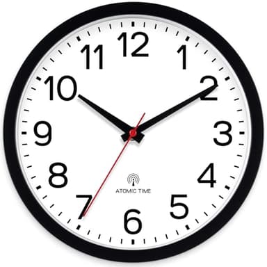 AKCISOT Atomic 10 Inch Wall Clock Analog Clocks for Indoor Kitchen, Battery Operated Clock for Bedroom Office Classroom Living Room(Black)