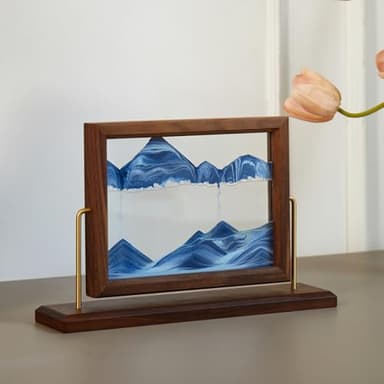 THFLSTR Solid Wood Oasis Mini Art Liquid Motion 360-Degree Rotation, Made of Black Walnut and H62 Brass, 3D Highly Transparent Office Decor (Ocean)