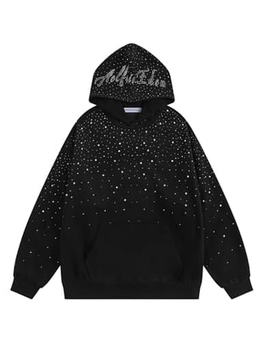 Aelfric Eden Rhinestone Hoodies Men Women Diamond Hooded Sweatshirt Fashion Luxury Casual Streetwear Unisex Hoodie Pullover Black M