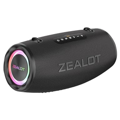 ZEALOT 80W Portable Bluetooth Speaker, Stereo Sound with Deep Bass,IPX6 Waterproof, LED Light,Bluetooth 5.2, Indoor/Outdoor Speaker for Party, Gathering, Pool, Camping,Travel (Black)