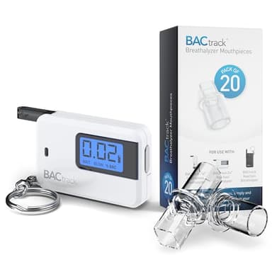 BACtrack Go Keychain Breathalyzer (White) and 20 Breathalyzer Mouthpieces Bundle