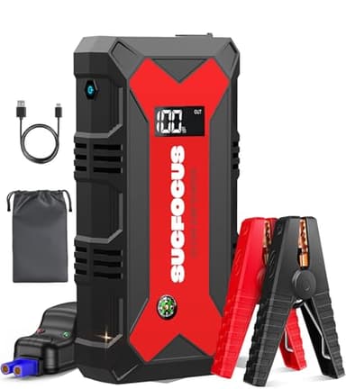 Car Battery Jump Starter, 4000A Battery Jumper Starter Portable (for 9.0L Gas or 7.0L Diesel Engine), Jump Box, Jump Starter Battery Pack with Jumper Cable, LED Light, USB QC3.0 (Red)