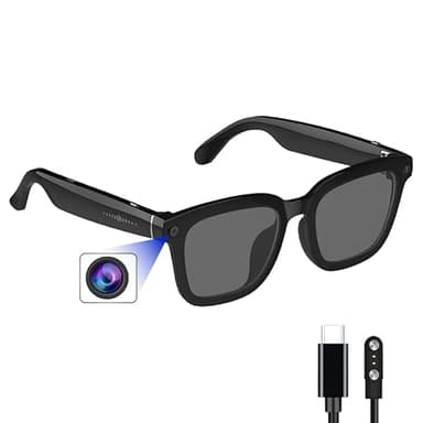 KOIPSSE AI Smart Camera Glasses: HD 1080P Video Recording and Photo Taking, Translation, Assistant Conversation, Suitable for Outdoor and Indoor, Cycling, Hiking Travel (Black Sunglasses)