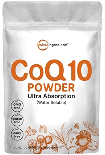 Micro Ingredients Water Soluble COQ10 Supplement (COQ10 200mg Per Serving in Powder Form), 50 Grams (8 Months Supply), Extra Absorption, Vegan Friendly