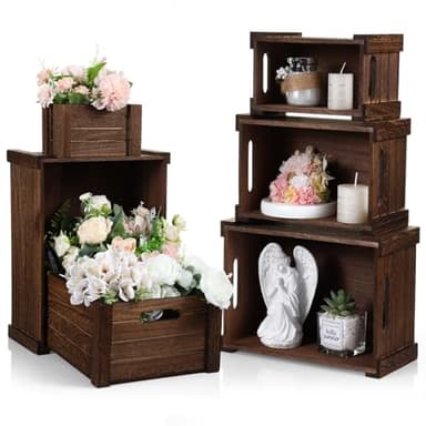 AceOrbit 6 Pcs Decorative Wood Crates for Storage Display Rustic Nesting Crates with Handle Farmhouse Wooden Storage Container Boxes for Wedding Party Farmers Market Supplies Decor