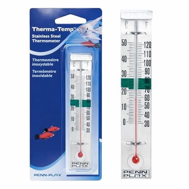 Penn-Plax Therma-Temp Stainless Steel Thermometer - Accurate Aquarium Thermometer - Easy to Read - Dual Scale for Freshwater and Saltwater Tanks - Rust-Resistant Clip-On Design - 4.25 Inches