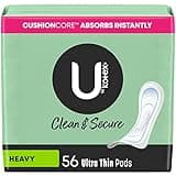 U by Kotex Ultra Thin Pads, Clean & Secure, Heavy Absorbency, 56 Count (Packaging May Vary)