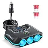 Anyongora Cigarette Lighter Splitter, 120W Car Charger Adapter with USB & PD, 7 in 1 Multi Port Power Plug with Independent Switches & LED Voltage Display for 12V- 24V Vehicles (3.3FT Cable)