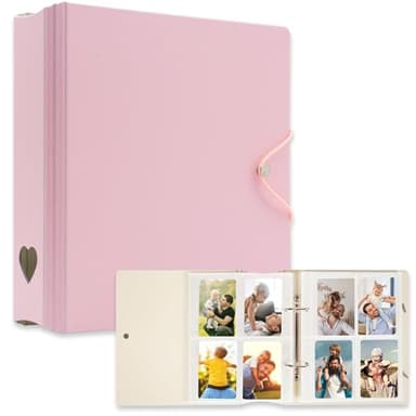 A5 Kpop Photocard Binder, 2 Ring Binder Photo Album for Fujifilm Instax Mini Camera Polaroid Printer Photo Film, 2x3 inch Kpop Photocard Holder Book with 25 Pages 4 Pocket (Pink)