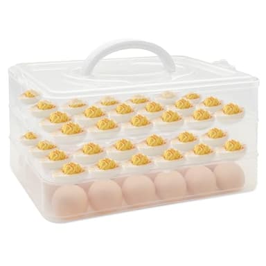 Cmaqpw 3 Layer Deviled Egg Containers with Lid,Portable Deviled Egg with Handle,Egg Carrier Holder Tray with 72 Holes for Thanksgiving Day,Party Favor Home Kitchen Refrigerator Supplies