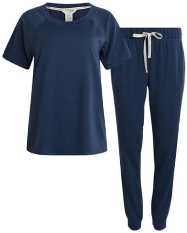 Lucky Brand Women's 2-Piece Pajama Set – Soft Sleepwear with Short Sleeve Shirt and Jogger Pants with Pockets, Large, Indigo