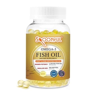 Spoonful Mini Omega 3 Fish Oil, iFOS Certified, 1290 mg Per Serving, 300 Softgels Pearls, Small Size Easy to Swallow Capsules, Made in USA