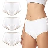Incontinence Underwear for Women 3 Pack Women’s Incontinence Briefs Washable Leak Proof Underwear for Women Incontinence Panties Leak Protection (White, Large)