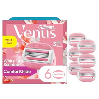 Gillette Venus ComfortGlide White Tea Women's Razor Blades, 3-Blade Razor Refills, 6 Count, Holiday Gifts for Women