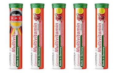 T&D German Multvitamin + Minerals 10 Vitamins 2 Minerals - 100 Vegan Drink Effervescent Tablets - Pomegranate Flavor - Made in Germany