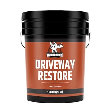 Liquid Rubber Driveway Restore - Highly Flexible Asphalt Coating Fills Cracks and Revitalize, Easy to Use and Apply, 5 Gallon