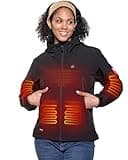 DEWBU Heated Jacket for Women with 12V Battery Pack Winter Outdoor Soft Shell Electric Heating Coat, Women's Black, M